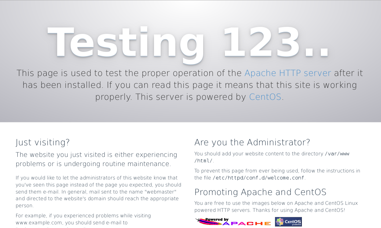 Apache pagina di default Centos 7